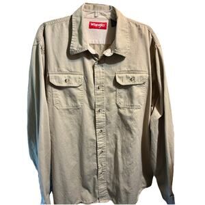 Wrangler Cotton Men's Shirt XXL Long Sleeve Button Up Canvas Brown Outdoor Y2K